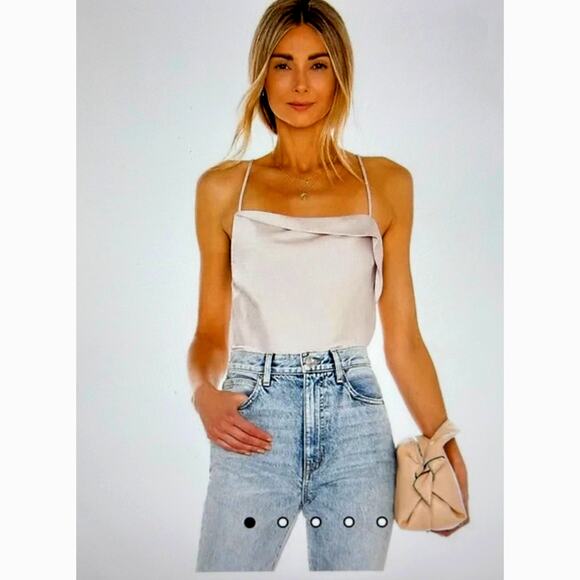 Drape Front Satin Cami V Back Astr The Label Bodysuit Champagne size S - Picture 2 of 16